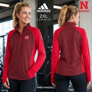Adidas Nebraska Cornhuskers Womens 2XL Red Climalite Quarter Zip Pullover BP6910